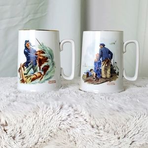 Norman Rockwell pair of mugs